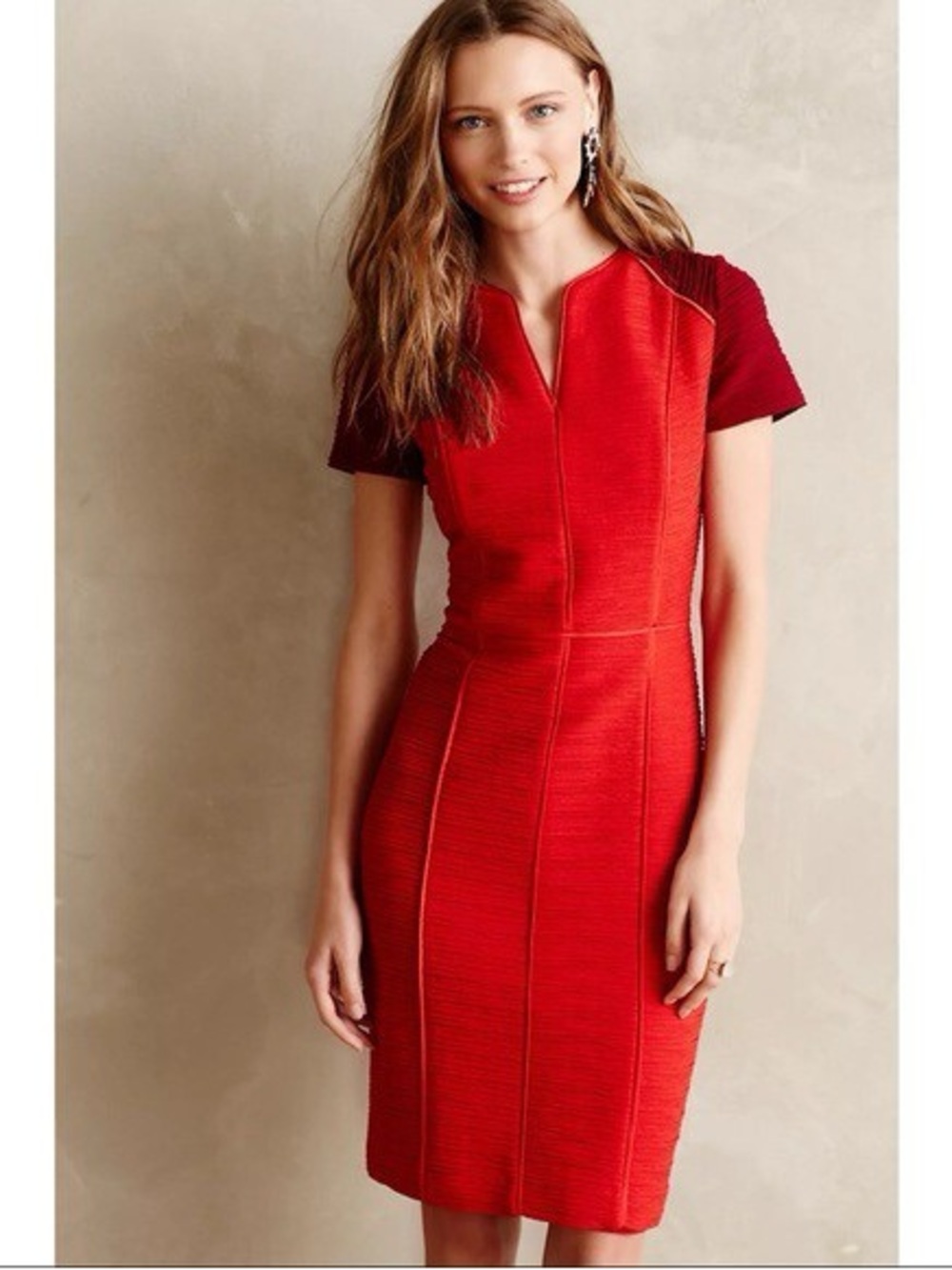 Anthropologie Maeve Red Short Sleeve Eunoia Pencil Dress